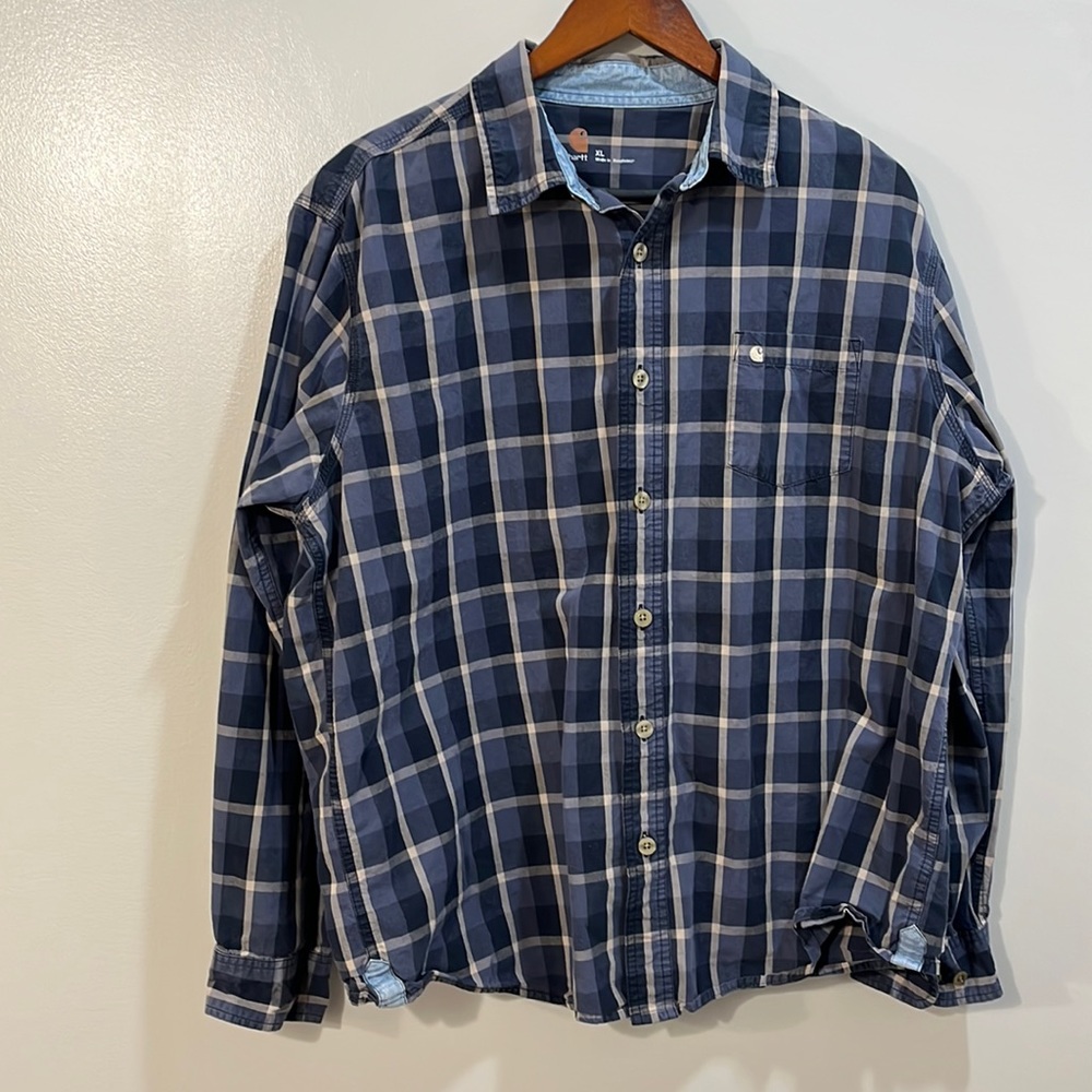 Carhartt Button Down Blue Plaid Long Sleeve Men's Size XL